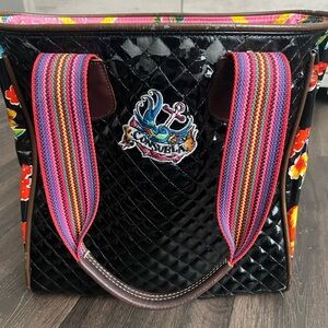 Consuela Black Quilted Tote with Multicolor Straps